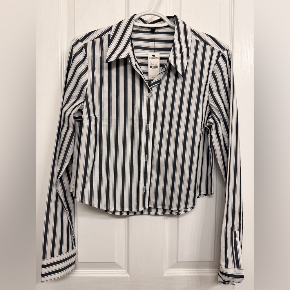 Express Striped Black and White Button Down Shirt